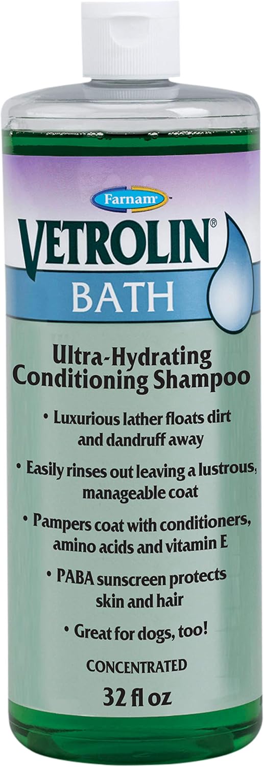 Farnam Vetrolin Bath Ultra-Hydrating Shampoo for Horses and Dogs 32 Ounces,Green